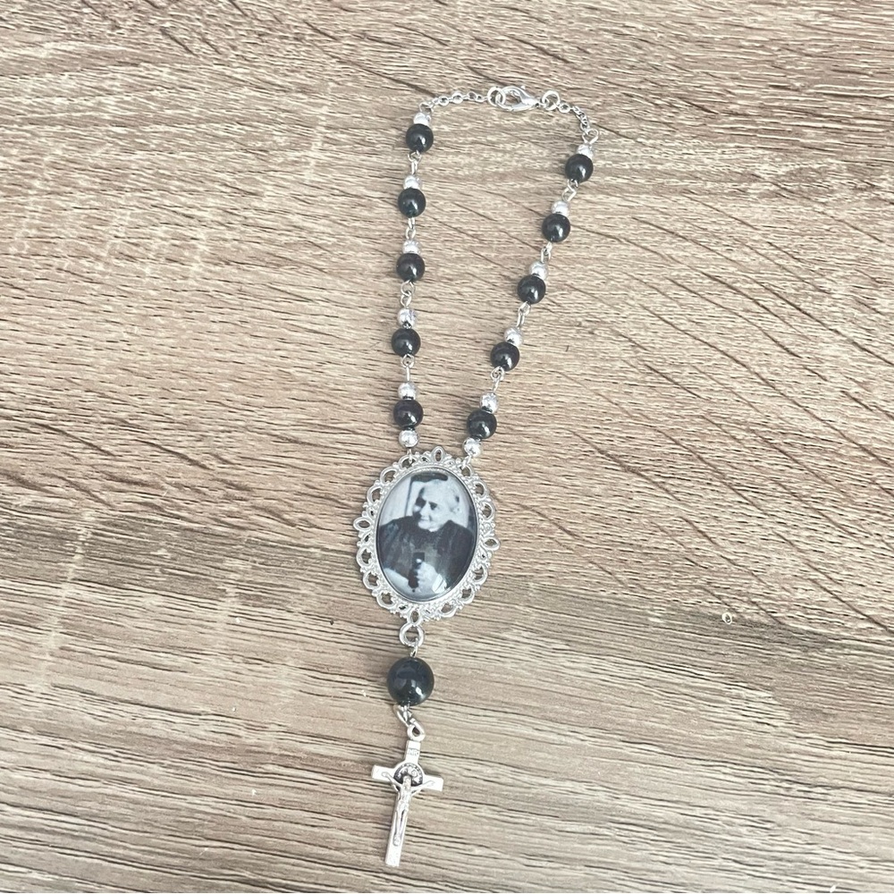 Silver and Black Beaded car rosary of luisa picarretta